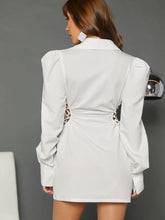 Lace Up Side Puff Sleeve Shirt Dress